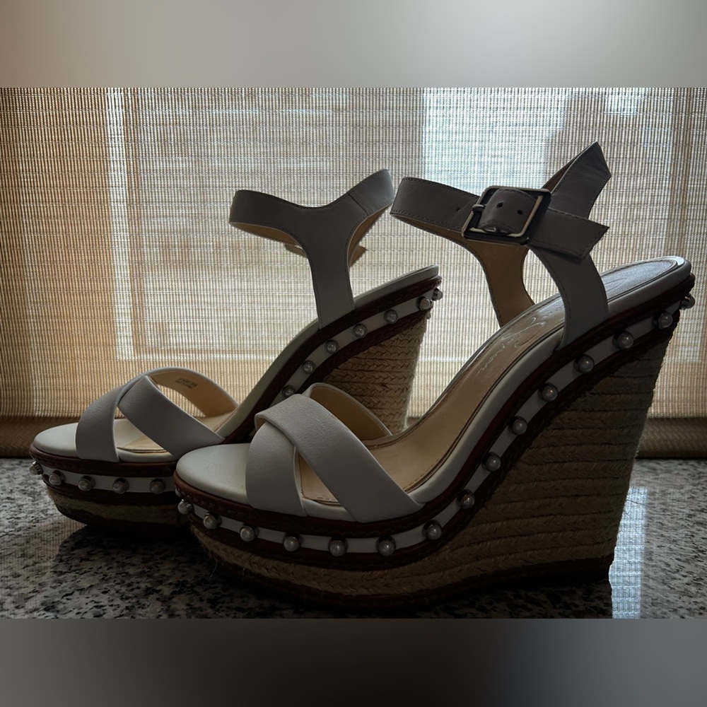 Espadrille Wedges w/ Pearl Detail